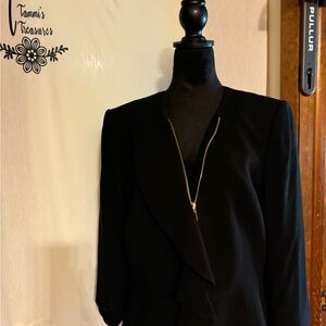 Women’s Black Blazer with gold zipper front and ruffle side -  Size 14 (Tahari